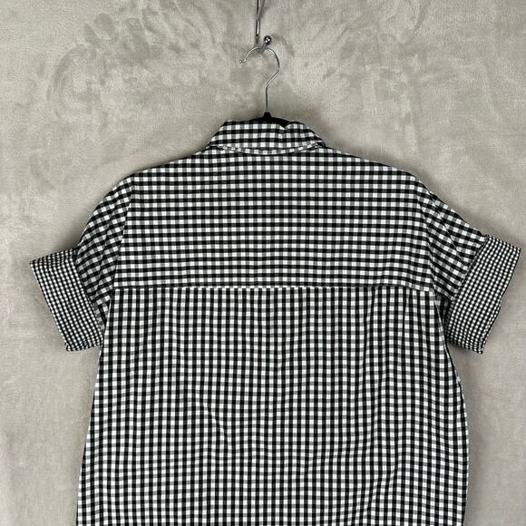 Madewell Top Women Extra Small Black Check Gingham Play Button Down Short Sleeve - Picture 5 of 12
